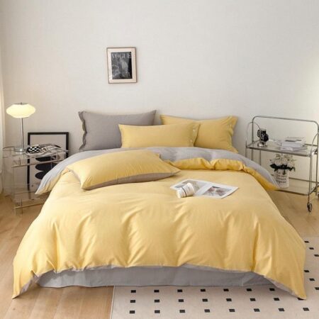 Premium Quality Cotton Complete Yellow and Grey Duvet Set, 4-6 Pieces All Season Bedding Set(1Duvet, 1Bedsheet and Matching Pillowcases) 4 by 6, 6 by 6, 6 by 7, 7 by 7