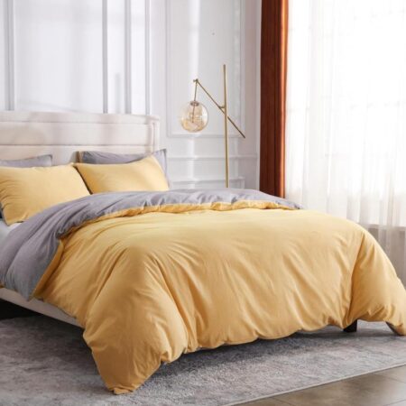 Yellow and Light Grey Reversible Duvet Set - Ultra Soft Durable All Season and Breathable Reversible Duvet with Bedsheet and Pillowcases Set in 4 by 6/ 6 by 6/ 6 by 7/ 7 by 7 Sizes
