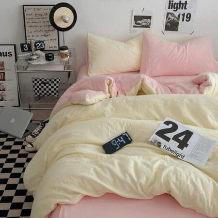 Yellow and Pink Reversible Duvet + 2/4 Matching Pillowcases 1Bedsheet Set, Washable All Seasons Reversible Bedding Set(4 by 6, 6 by 6, 6 by 7, 7 by 7)