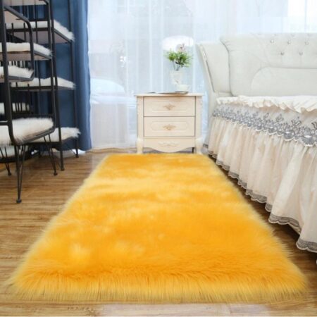 Faux Fur Fluffy Rugs, Soft Fluffy Shaggy Area Rugs, Home Decorative Floor Rugs for Bedroom Living Room (round Shape, 3ft x 5ft, 4ft x 6ft, 5ft x 7ft, 7ft x 10ft )Yellow