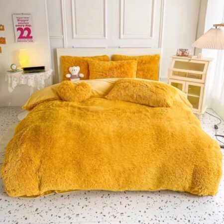 Yellow Fur Duvet Sets, Super Comfortable, Fluffy Soft and Very Lush Fur Duvet +Bedsheet and Pillowcases Set 4 by 6, 6 by 6, 6 by 7, 7 by 7 Sizes