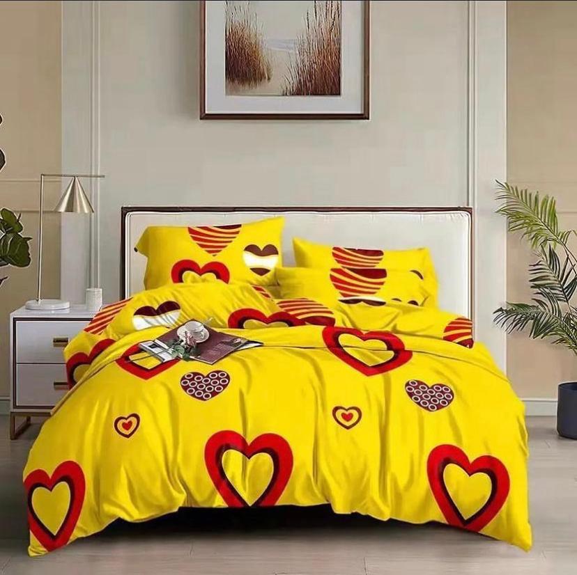 Yellow Red Love Duvet 4 Pillowcases and Bedsheet Finest Cotton, 4by6 6by6 6by7 7by7