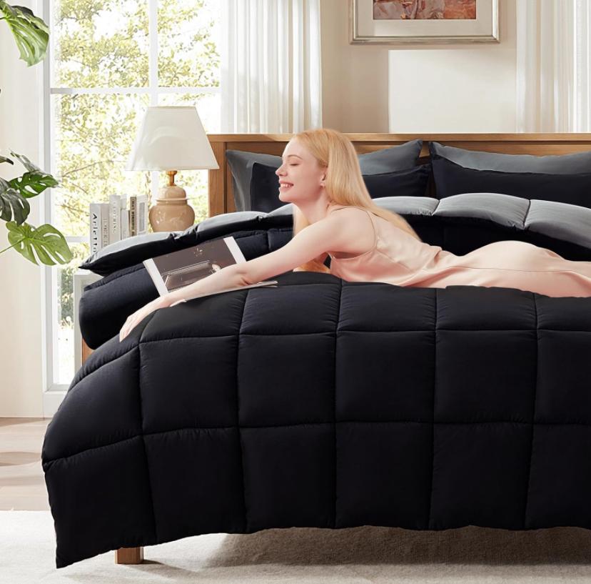 4-6 Piece Super Soft Black and Grey Reversible Comforter Set 4 by 6/ 6 by 6/ 6 by 7/ 7 by 7 Sizes, All Season Bedding Set - 1 Duvet, 1 Bedsheet and 2/4 Matching Pillowcases Set - Image 3