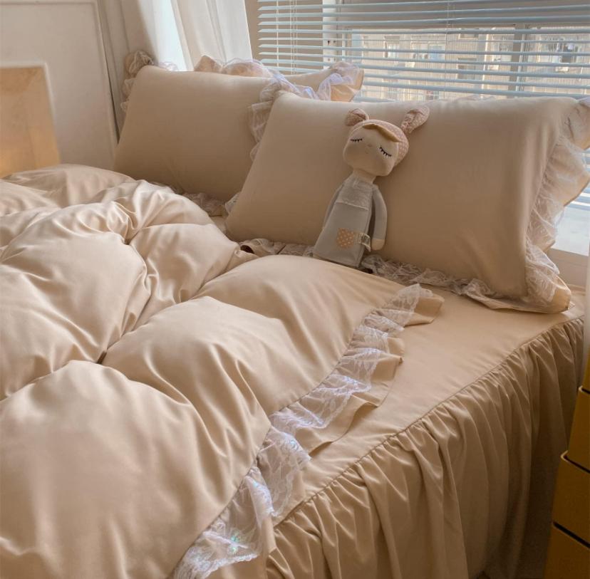 Luxurious Premium Ruffle Lace Duvet Cover Set - Ultra Soft and Breathable 100% Pure Cotton 5/7 Pcs 1 Double Padded Duvet, 1 Duvet Cover, 1 Bedspread, 2/4 Matching Pillowcases Set in 4by6/ 6by6/ 6by7/ 7by7 Sizes - Image 2