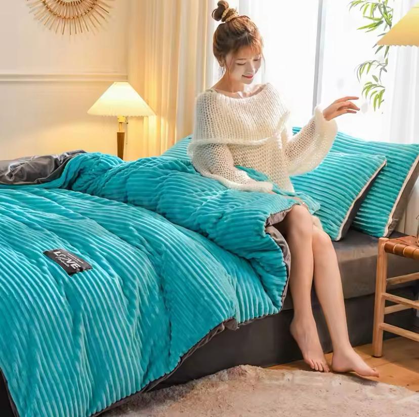 Luxurious Imported Stripe Fur Bedding Set – Super Fluffy, Fade-Resistant, and Easy to Wash with Detachable Duvet Cover, Bedspread and Pillowcases Available in 4 by 6, 6 by 6, 6 by 7, 7 by 7 Sizes - Image 3