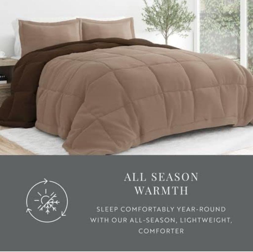 Premium Taupe Comforter Set - All Season Soft and Lightweight Taupe and Chocolate Reversible Bedding Set - Including 1 Duvet, 1 Bedsheet and 2/4 Matching Pillowcases Set in 4 by 6/ 6 by 6/ 6 by 7/ 7 by 7 Sizes - Image 6