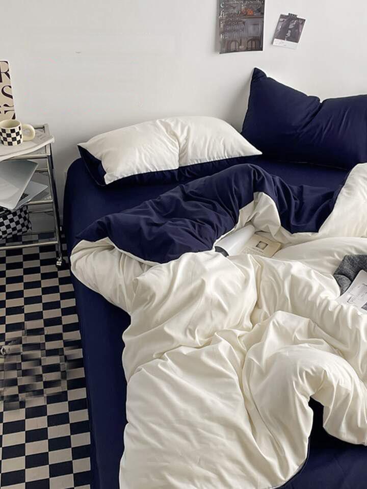 4-6 Piece White and Navy Blue Duvet Set - All Season Soft Breathable and Washable Reversible Complete Bedding Set in 4 by 6/ 6 by 6/ 6 by 7/ 7 by 7 Sizes - Image 6