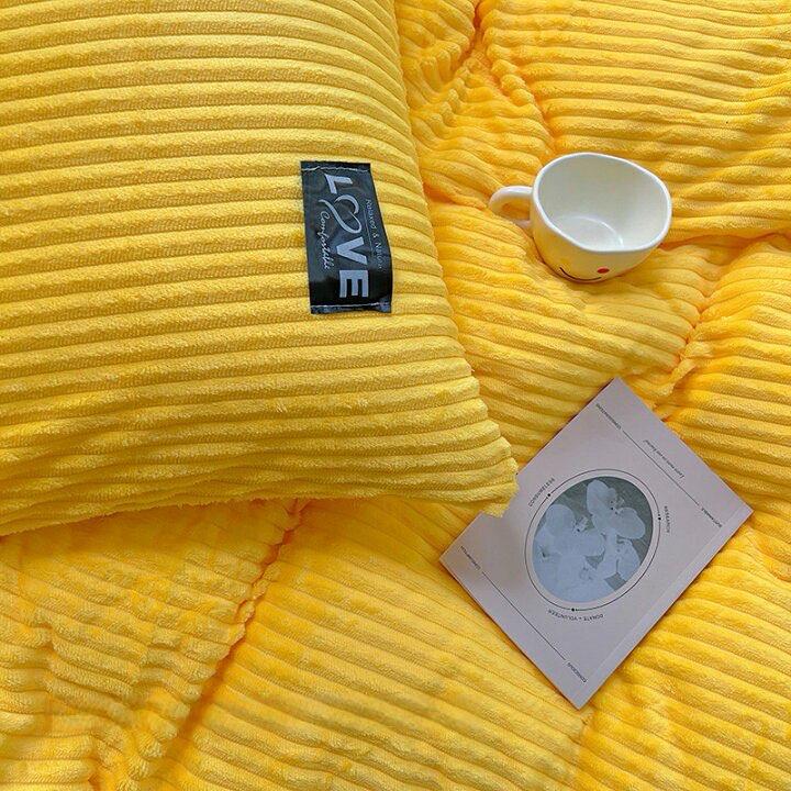Yellow Stripe Fur Bedding Set – Luxuriously Soft, Stylish, and Cozy for a Glamorous Bedroom Upgrade 5/7 Piece Set 1 Double Padded Duvet, 1 Duvet Cover, 1 Flat Sheet and 2/4 Pillowcases (4by6/ 6by6/ 6by7/ 7by7 Sizes) - Image 4