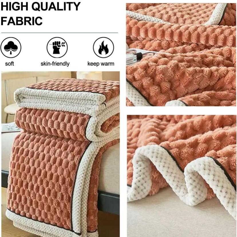 Faux Fur Throw Blanket, Fuzzy Soft Thick Bubble Blanket for Sofa Bed Bedroom Living Room, Cozy Warm Fleece Flannel Blanket (180 by 200cm/ Caramel) - Image 3