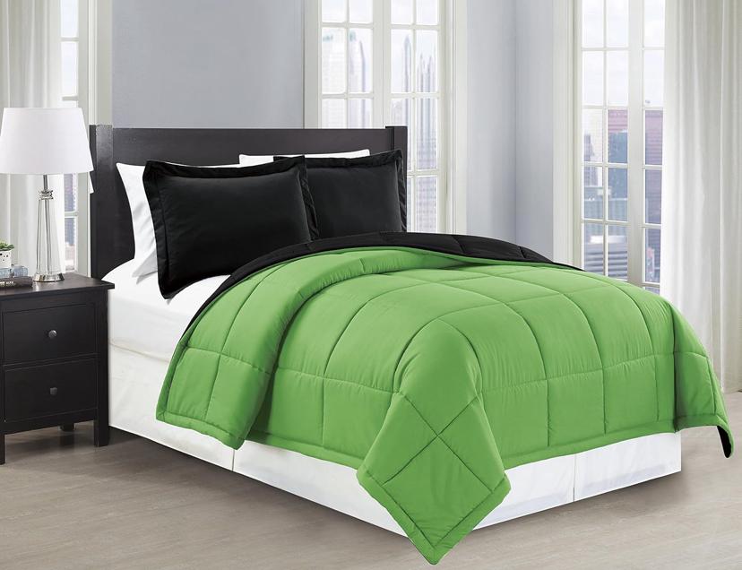 Black and Green Reversible Duvet Set - All Season, Soft Durable and Comfortable Bedding Set, 4/6 Pieces (1 Duvet 1 Bedsheet and 2/4 Pillowcases Set) - Image 2
