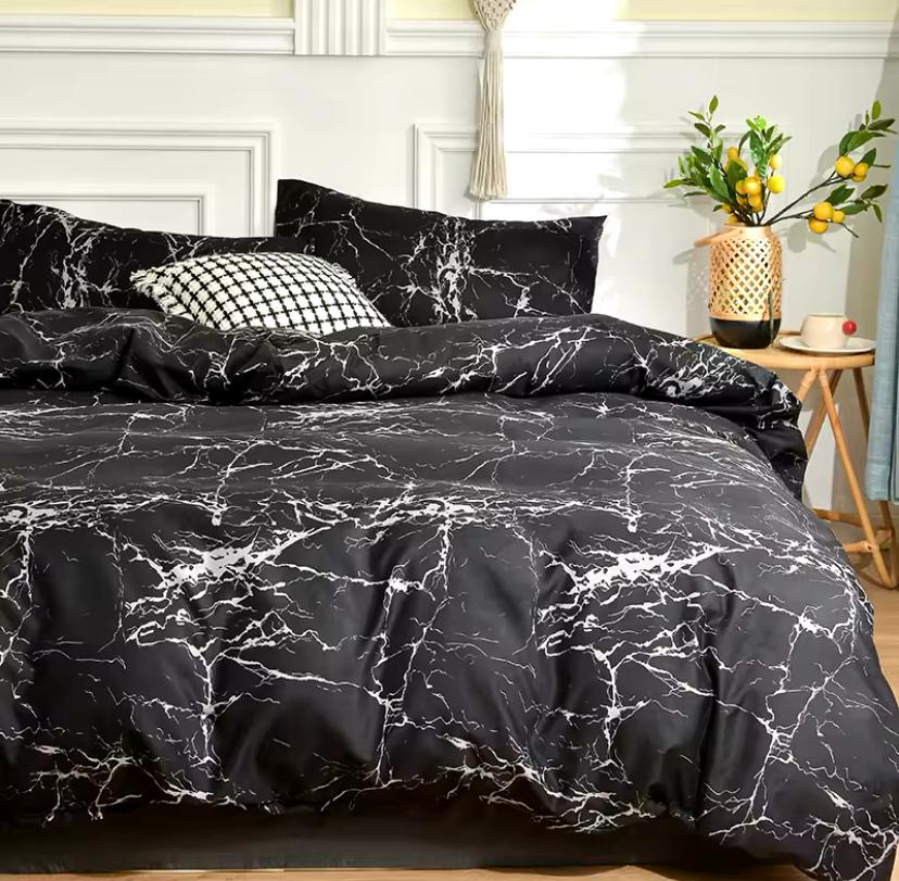 Black Marble Duvet Set (1 Quilted Duvet, 1 Bedsheet and 2/4 Pillowcases) Soft Comfortable and Durable Bedding (4by6/ 6by6/ 6by7/ 7by7 Sizes) - Image 2