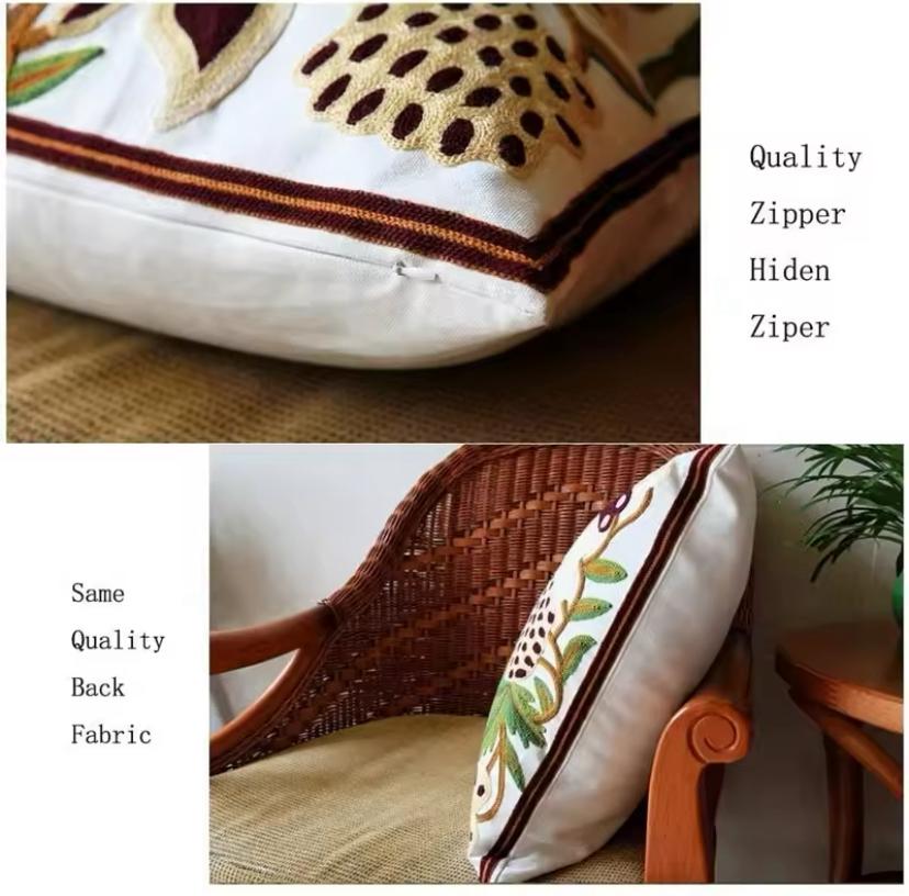 Decorative Embroidered Throw Pillow and Insert 18 by 18 Inches Home Decorative Throw Pillow with Hidden Zipper - Image 4