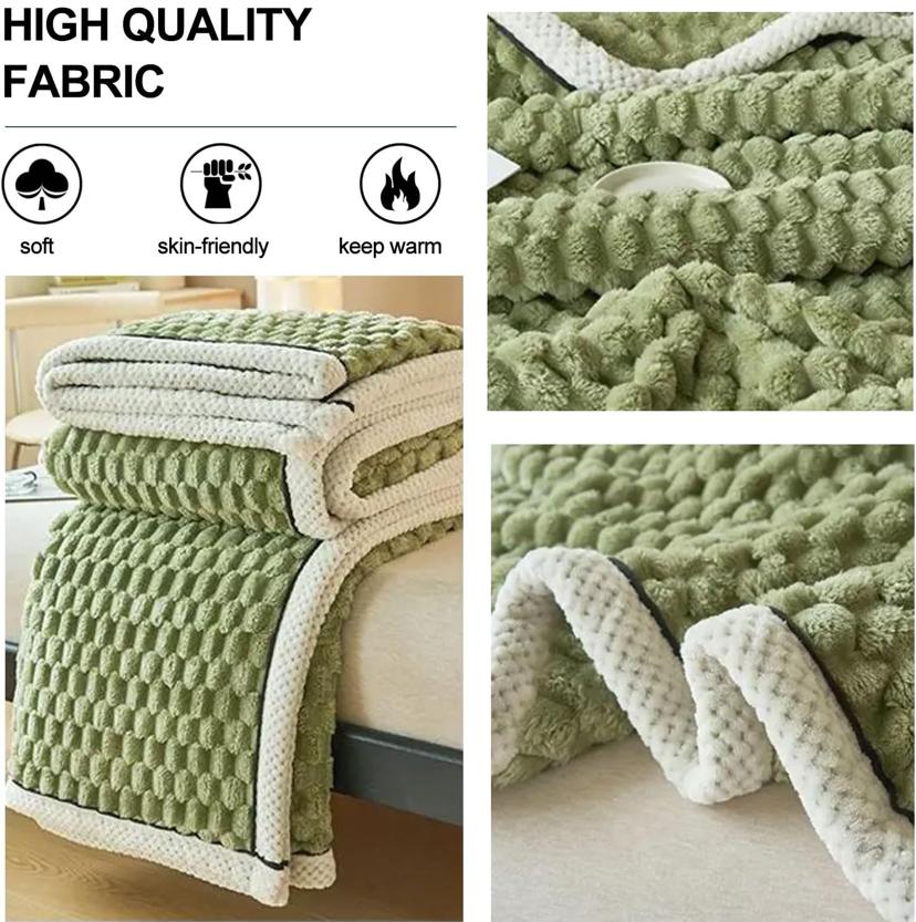 Faux Fur Throw Blanket, Fuzzy Soft Thick Bubble Blanket for Sofa Bed Bedroom Living Room, Cozy Warm Fleece Flannel Blanket (180 by 200cm/ Green) - Image 4