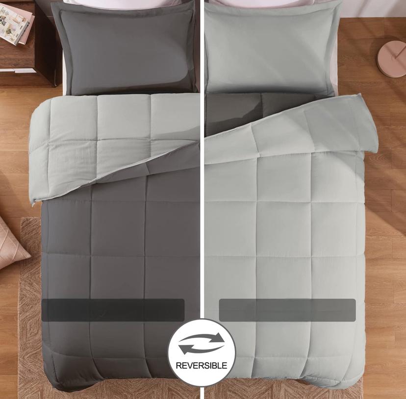 Reversible Duvet Set - All Season Fluffy Breathable and Durable Reversible Dark Grey and Light Grey Duvet Set - 4/6 Pieces (1 Duvet, 1 Bedsheet and 2/4 Pillowcases Set, 4by6/ 6by6/ 6by7/ 7by7 Sizes) - Image 2