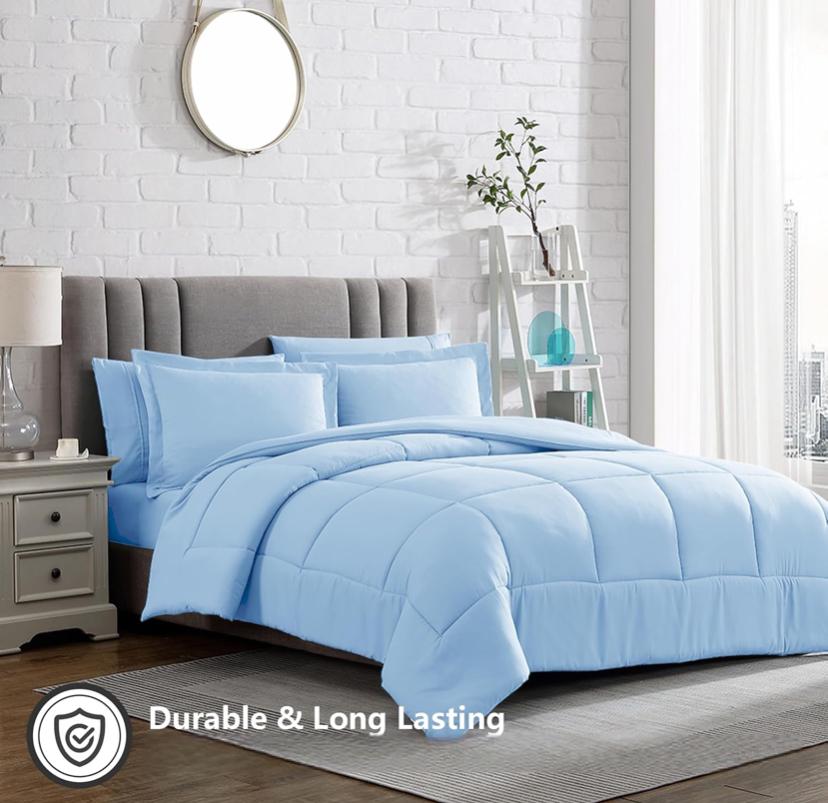 Light Blue Duvet Set - Super Soft and Comfortable 4/6 Pieces Set with 1 Duvet, 1 Bedsheet and 2/4 Pillowcases Set in 4by6/ 6by6/ 6by7/ 7by7 Sizes - Image 3