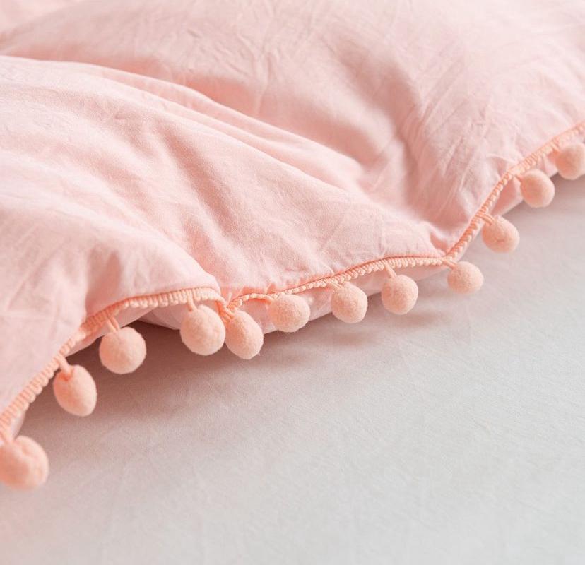 Pom Pom Duvet and Duvet Cover Set - 5/7 Piece Hotel Quality Soft Breathable Polish Cotton Bedding Set (Peach Pink, 4by6/ 6by6/ 6by7/ 7by7 Sizes) - Image 5