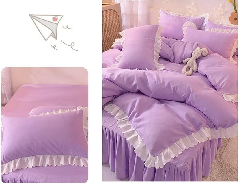 Ruffles Skirt Duvet and Duvet Cover Set - Hotel Quality, Soft, Comfortable Polish Cotton Luxury Purple with White Ruffle Lace Bedding Set, 5-7 Piece 1 Duvet, 1 Duvet Cover, 1 Bedspread and 2-4 Pillowcases Set - Image 3