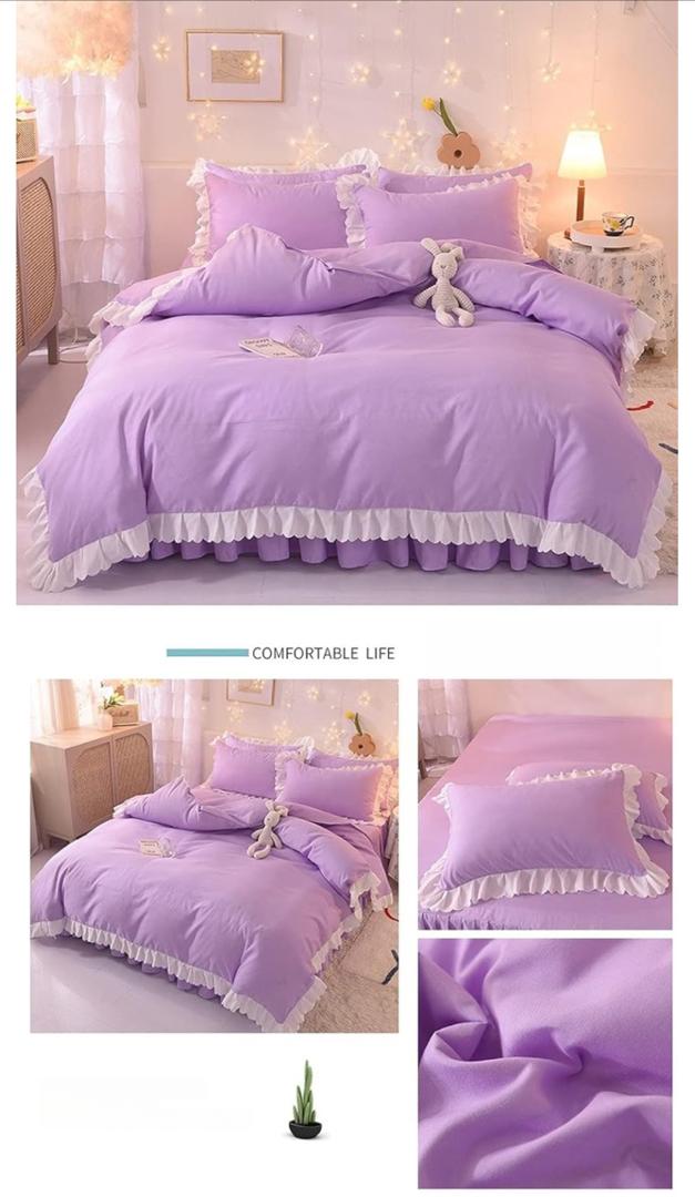 Ruffles Skirt Duvet and Duvet Cover Set - Hotel Quality, Soft, Comfortable Polish Cotton Luxury Purple with White Ruffle Lace Bedding Set, 5-7 Piece 1 Duvet, 1 Duvet Cover, 1 Bedspread and 2-4 Pillowcases Set - Image 4