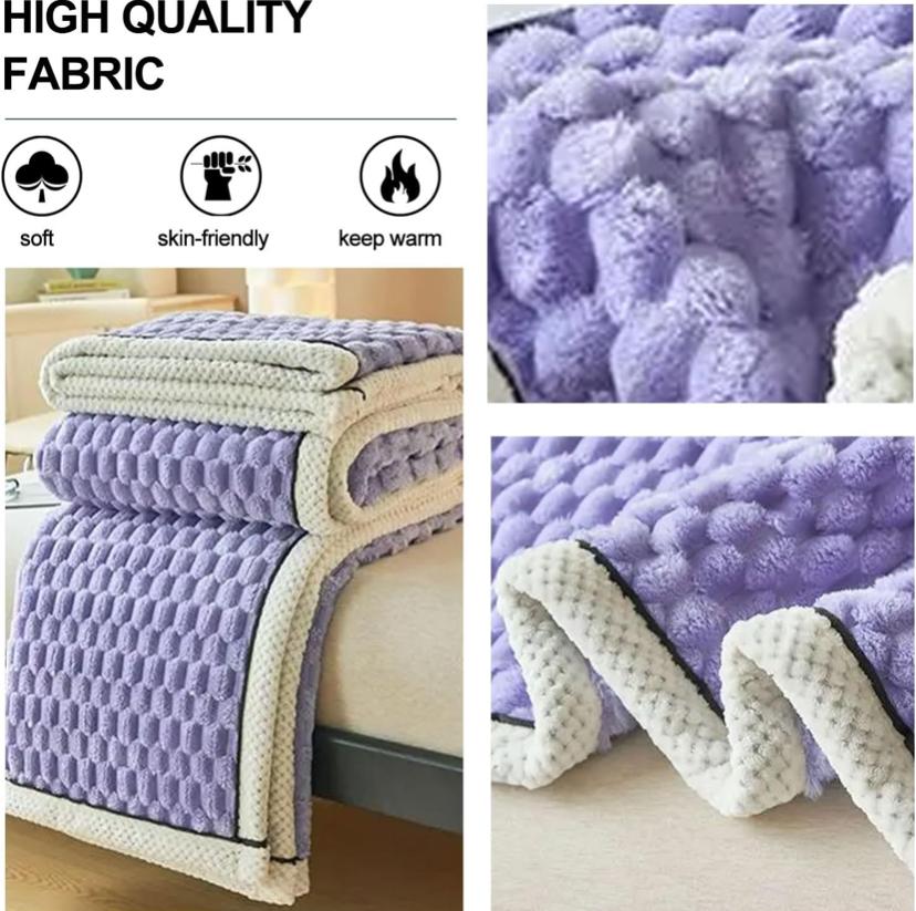Faux Fur Throw Blanket, Fuzzy Soft Thick Bubble Blanket for Sofa Bed Bedroom Living Room, Cozy Warm Fleece Flannel Blanket (180 by 200cm/ Purple) - Image 3