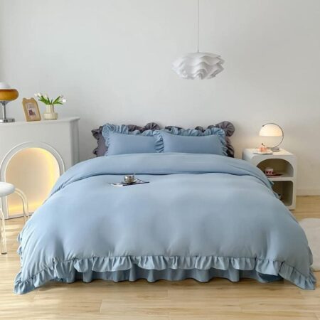 Blue ruffle bedding set