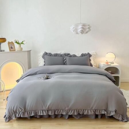 Grey ruffle bedding set