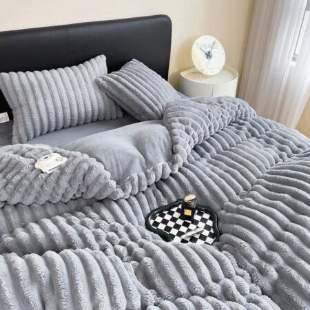 grey faux fur stripes duvet set