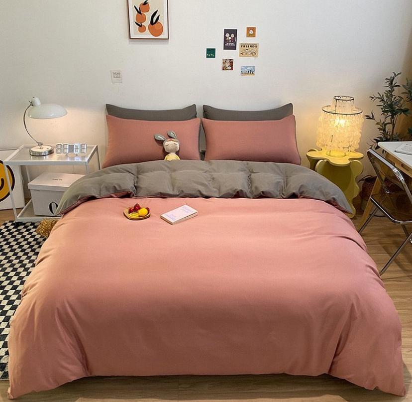 pink and dark grey reversible duvet set