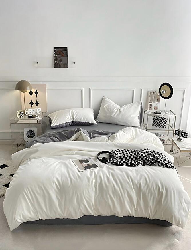 White and Grey Duvet Set - Soft Breathable and Quality White and Grey Reversible Duvet with Bedsheet and Pillowcases Set, 4by6/ 6by6/ 6by7/ 7by7 Size - Image 3