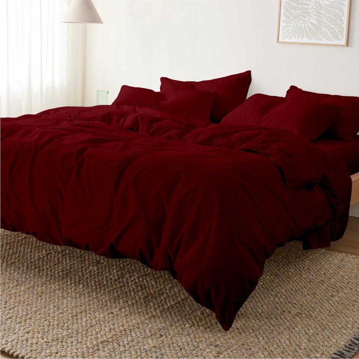 4/6 Pieces Plain Duvet Set 4by6/ 6by6/ 6by7/ 7by7 Size, High Quality, Soft, Skin-Friendly and Durable Cotton Duvet Set with 1 Bedspread and 2/4 Pillowcases Set for All Season Comfort, Burgundy - Image 2