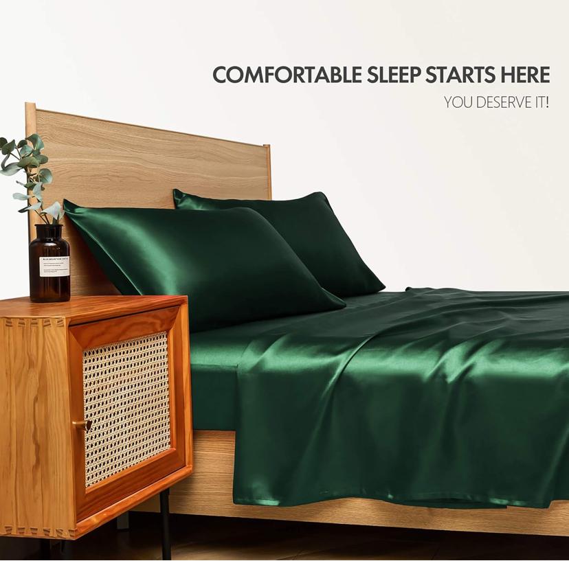 Silk Green Duvet Cover Set 4by6/ 6by6/ 6by7/ 7by7 Size, Luxurious Soft and Comfortable Silk Cotton Bedding Set 4/6 Pieces(1 Duvet Cover, 1 Bedspread and 2/4 Pillowcases Set) - Image 2