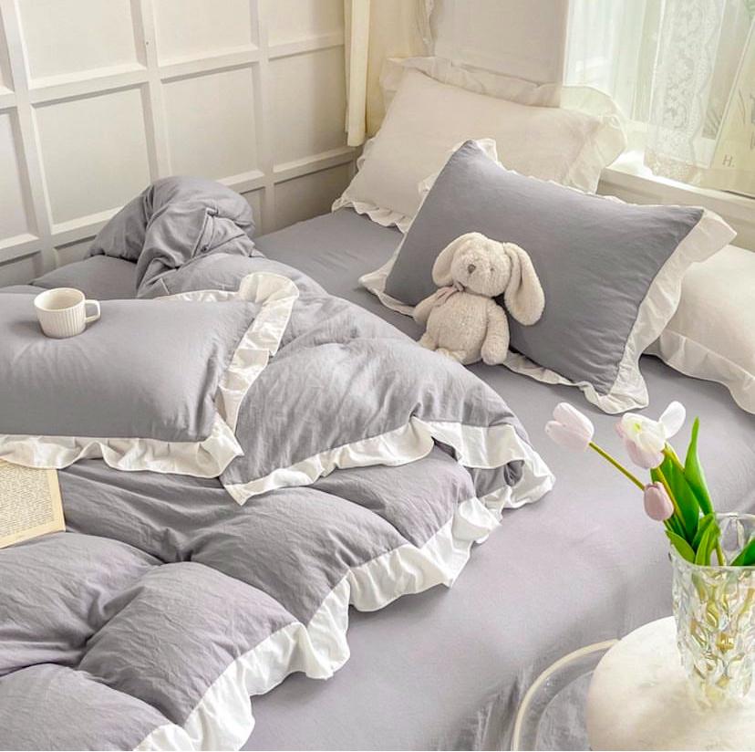 grey ruffle duvet cover set