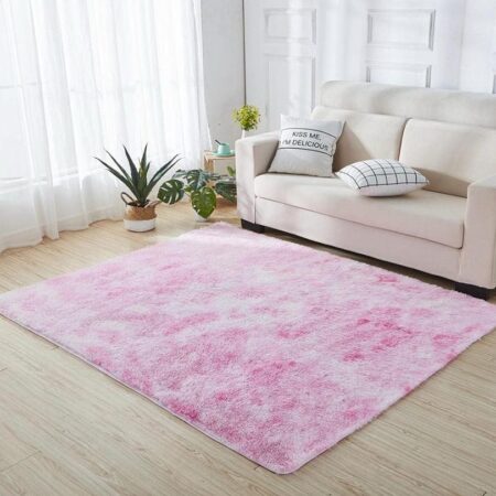 Light pink fluffy plush rug