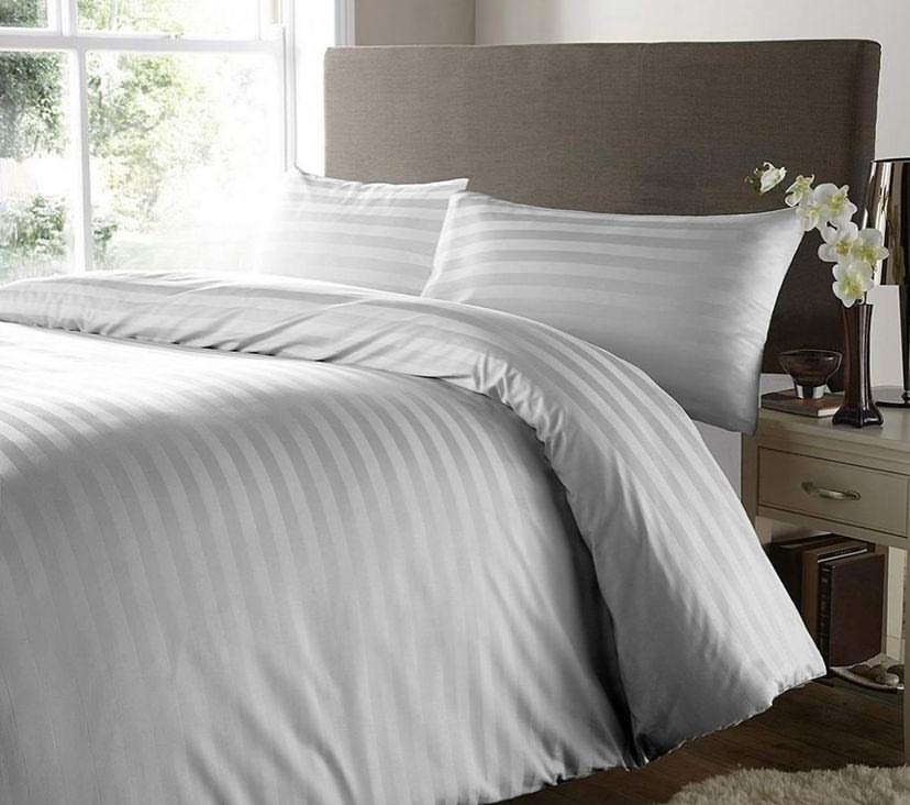 silver grey american cotton stripe duvet set