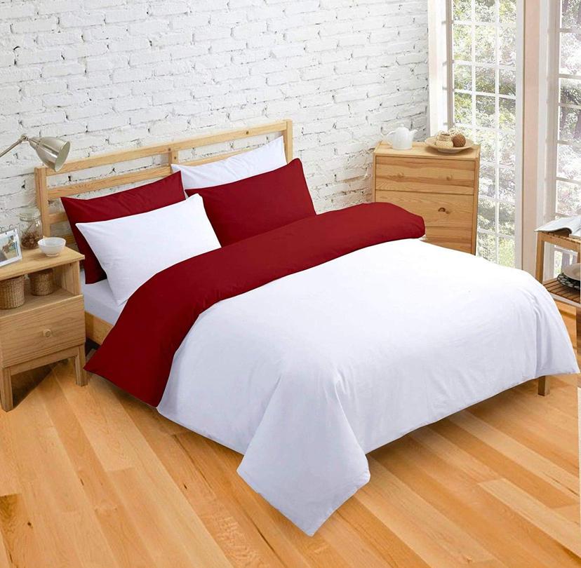 white and burgundy reversible duvet set