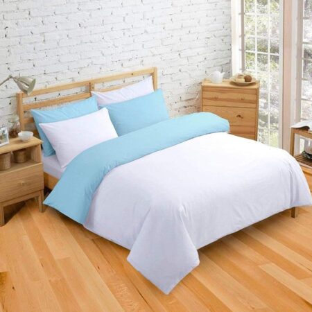white and light blue reversible duvet set