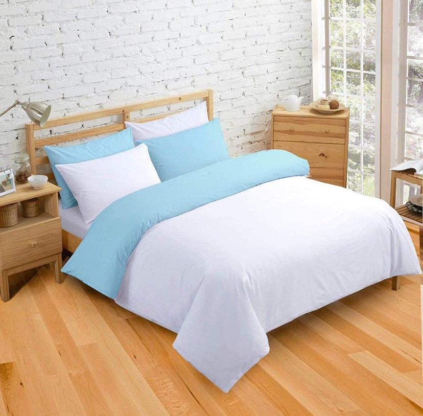 white and light blue reversible duvet set