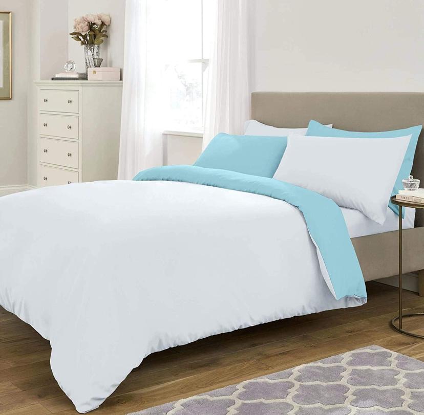 white and blue duvet set