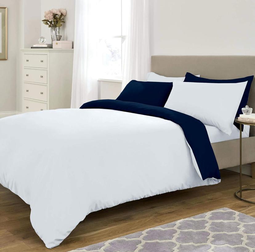 White and Navy Blue Reversible Duvet Set 4by6/ 6by6/ 6by7/ 7by7 Size, High Quality Soft and Breathable Fabric Quilted Duvet Set with 1 Bedspread and 2/4 Pillowcases Set - Image 2