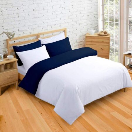 white and navy blue reversible duvet set