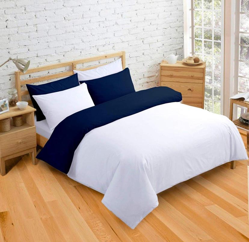 white and navy blue reversible duvet set