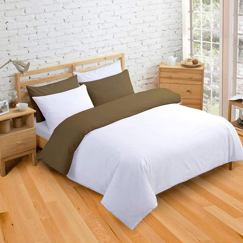 white and taupe reversible duvet set