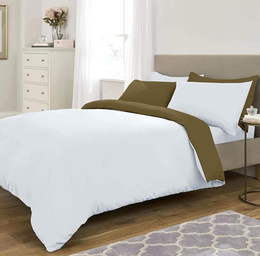 white and taupe reversible duvet set