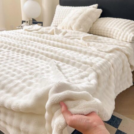 white bubble plush blanket