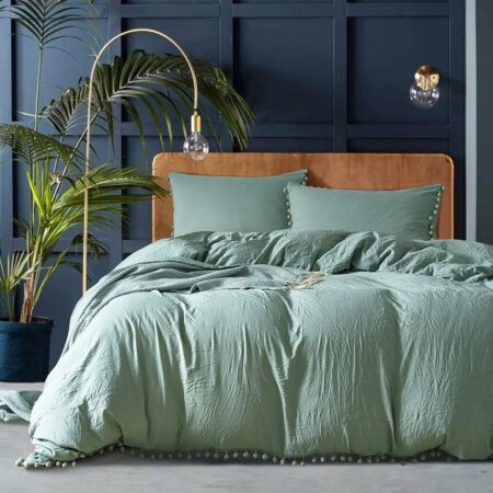 green pom pom bedding set
