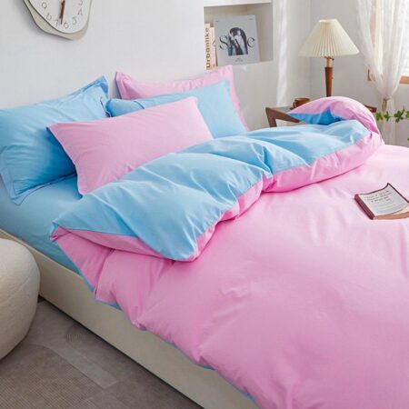 Pink and sky blue reversible duvet set