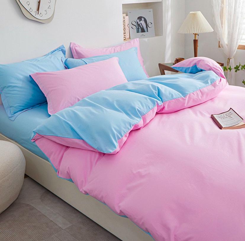 Pink and sky blue reversible duvet set