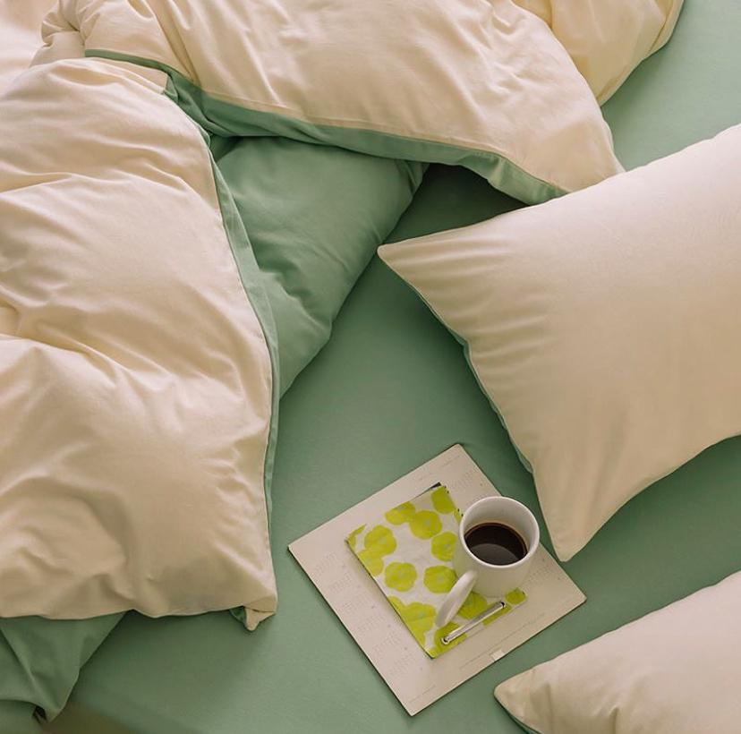 Sage Green and Apricot Reversible Duvet Set 4by6/ 6by6/ 6by7/ 7by7 Size, High Quality Soft and Durable Solid Color Quilted Duvet, 1 Bedspread and 2/4 Pillowcases Set for All Season Comfort - Image 2