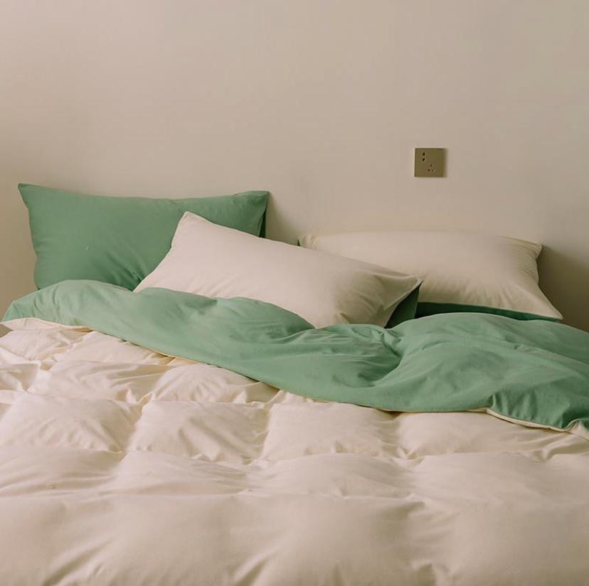 Sage Green and Apricot Reversible Duvet Set 4by6/ 6by6/ 6by7/ 7by7 Size, High Quality Soft and Durable Solid Color Quilted Duvet, 1 Bedspread and 2/4 Pillowcases Set for All Season Comfort - Image 3