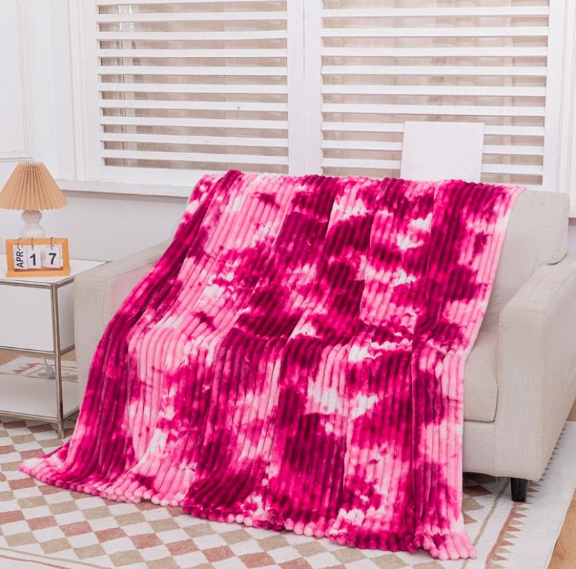 Warm Throw Blanket Tie-Dye Rose Red, Super Soft Fluffy and Cozy Blanket for Couch Bed Sofa, 1 Piece - Image 2