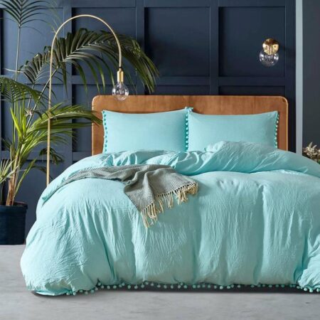 Turquoise pom pom bedding set
